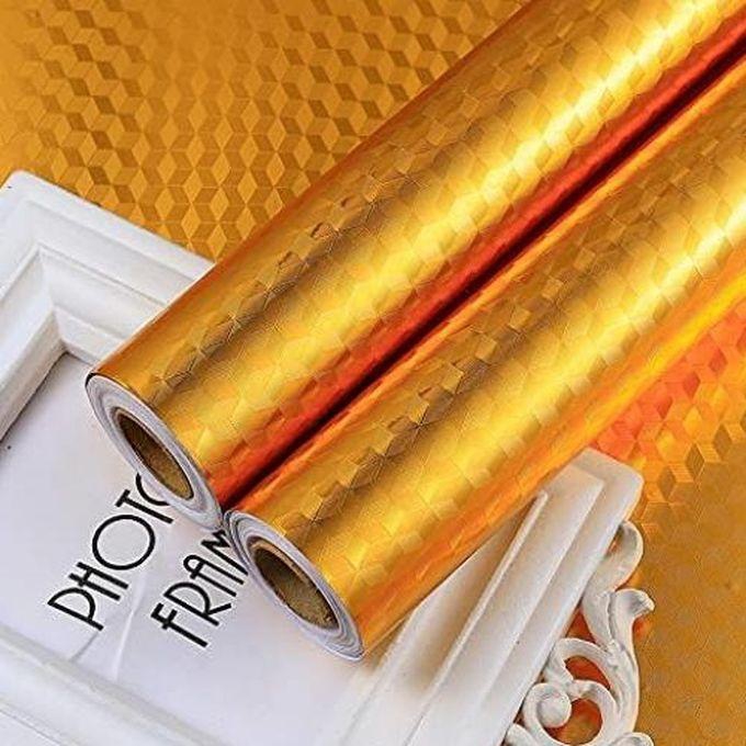 ورق حراري ذاتي اللصق بلون ذهبي خلاب بتصميم مكعبات متداخله .5 م،60 سم