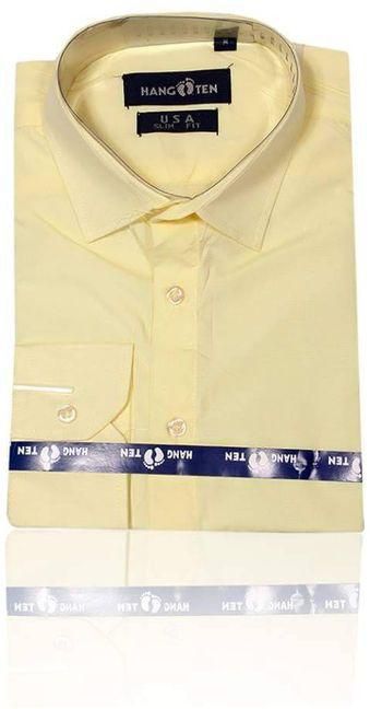 Hangten Men's Plain Long Sleeve Shirts - Cream