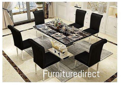 Marble Modern Dining Set Furniture + 6 Dinning Chairs