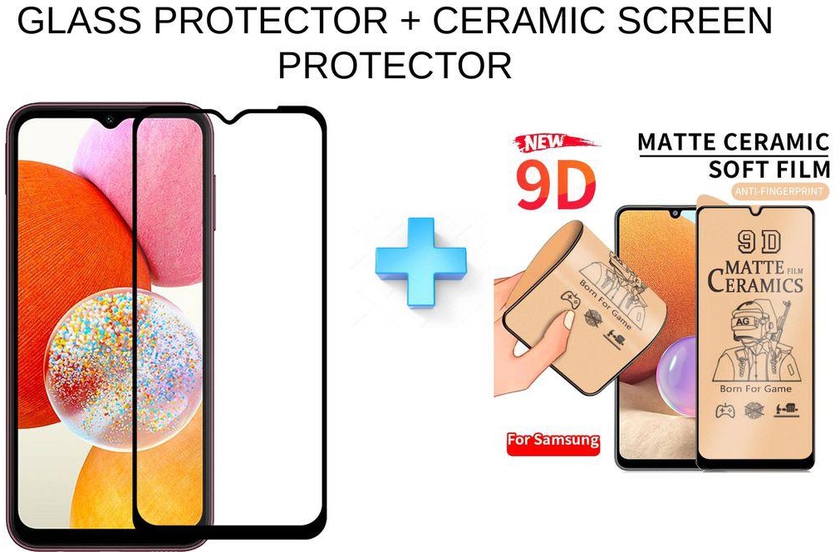 Samsung Galaxy A14 Tempered Glass Screen Protector + Ceramic Full Screen Protector./