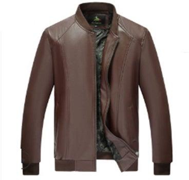 Men's Slim Leather Jacket With Round Collar brown
