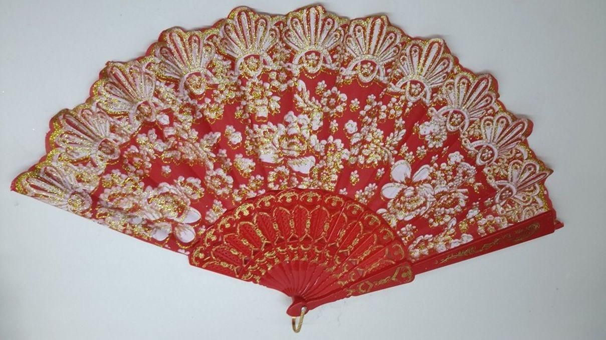 Red/Gold Silk Wedding Lace Style Flower Folding Fan Party Hand Fancy Dance Props Costume Dance Folding Hand Fan Decor