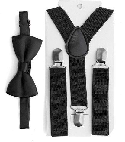 Generic Children Kids Clip-on Suspenders Elastic Adjustable Y-Back Braces With Bow Tie Black