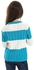 Fabyo Color Block Round Neck Knitted Girls Pullover - White & Turquoise