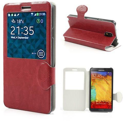 Crazy Horse for Samsung Galaxy Note 3 N9000 N9005 Window View Leather Smart Case - Red
