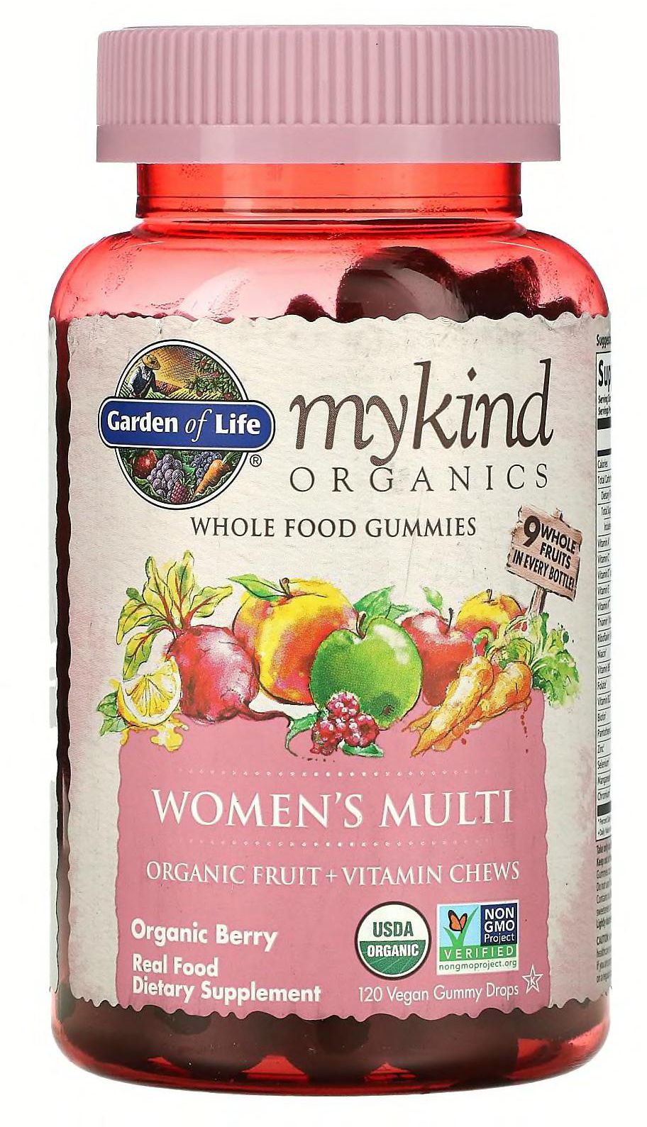 غاردن أوف لايف‏, MyKind Organics، فيتامينات متعددة للنساء، التوت العضوي، 120 علكة نباتية على شكل قطرات