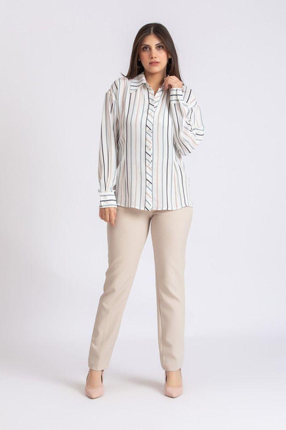 Esla Classi Collar Striped Buttoned Shirt - Off White