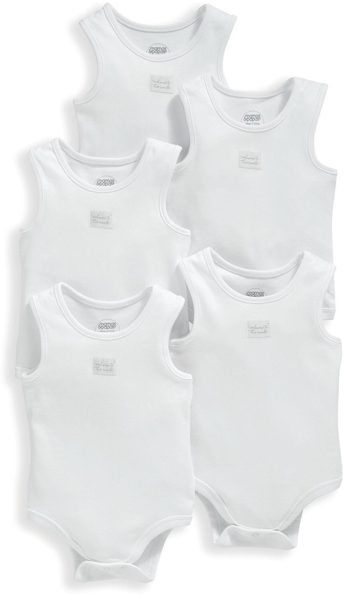 5 Pack Sleeveless White Bodysuits