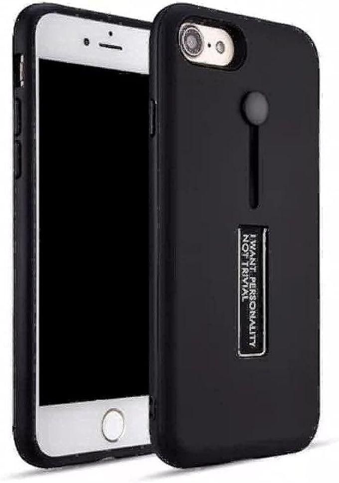 for iPhone 5/5S, Back Case Cover TPU & PC Dual Layer with Kick Stand & Finger Holder - Black