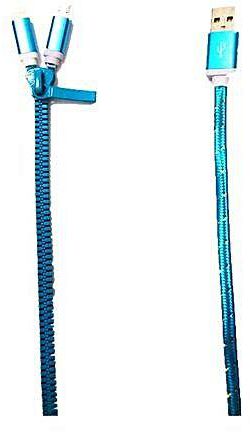 Generic New 2 In 1 Zipper USB Charging Data Sync Cable For IPhonefor SamsungHTC Android (Blue)