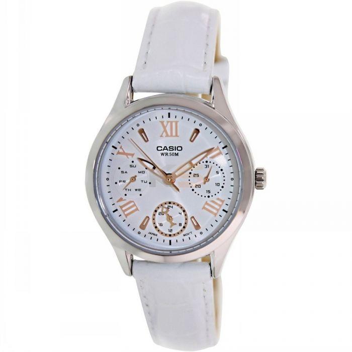 Casio LTP-E301L Women's White Dial Leather Band Watch