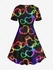 Plus Size Colorful Heart Light Beam Print Valentines Short Sleeves A Line Dress - 6x