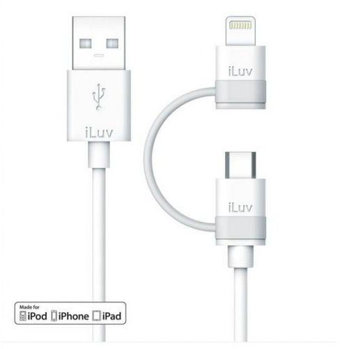 ILUV ICB267WHT 2 in 1 Lightning Cable with Micro USB Adapter, 3ft (1 m) , White
