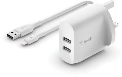 Belkin Dual USB-A Wall Charger 24W + USB-A To Lightning Cable