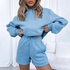 Generic Autumn 2022 Women's New Brushed Thickened Relaxed Versatile Long Sleeve Sweater Wrap Hip Shorts Two Piece Set