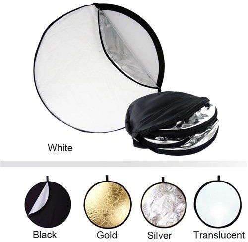 Collapsible Reflector Photographic Lighting Disc 60cm for Studio or On-Site Use 5 in 1 - Translucent Gold Silver White and Black