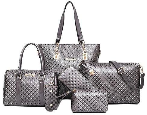 Generic 6 in 1 Ladies Luxury Leather Handbag - Grey