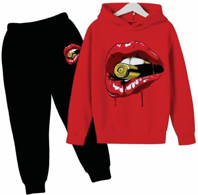 Stylish Comfy Red Hoodie And Black Joggers With Red Print