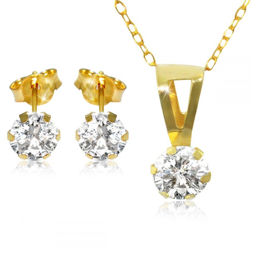 Vera Perla 18K Solid Yellow Gold and 4mm Cubic Zirconia Solitaire Jewelry Set [18KCZNES]