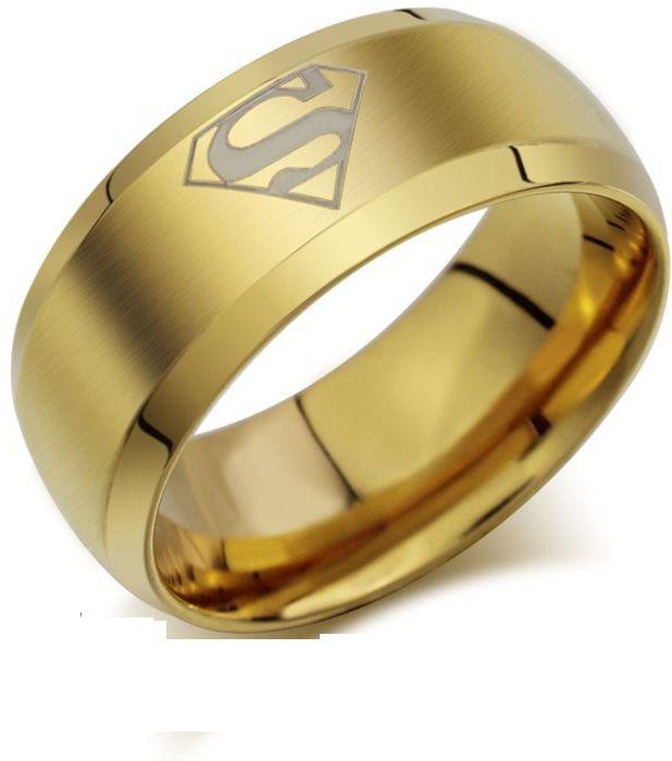 Mens ring with Superman mark, Golden, size 11