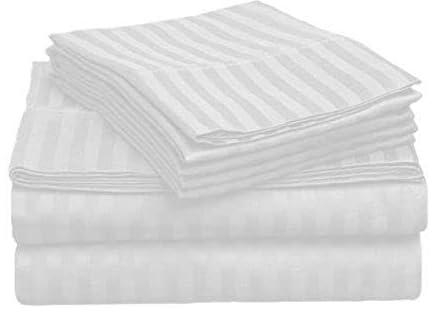 King Size, Egyptian Cotton,Stripe Pattern, White - Bedding Sets313_ with two years guarantee of satisfaction and quality
