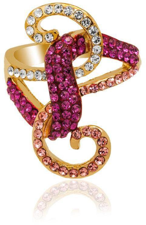 Anna Bella Women's Yellow Gold Plated with Pink Crystal Ring - Size 19