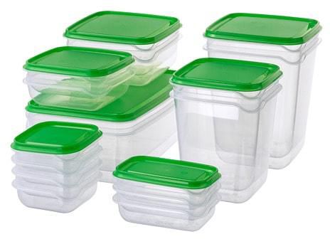 PRUTA Food container, set of 17, transparent, green