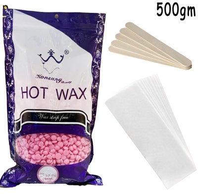 High Quality Hair Removal Hot Wax Beans Rose 500gm With 100 pcs Wax Paper And 10 pcs Wax Sticks