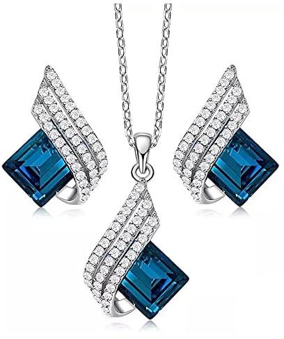 Shining Diva Fashion Angel Wings Platinum Plated Crystal Pendant Necklace Jewellery Set Gifts for Women and Girls (Blue) (14622s)