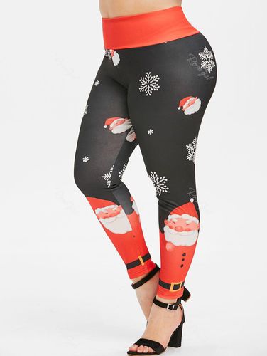 Plus Size Christmas 3D Snowflake Santa Claus Print Leggings - 4x