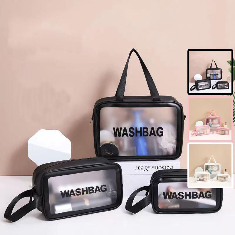 3 Pcs Waterproof Makeup Storage Bag PU Transparent Wash Durable (3 Colors)