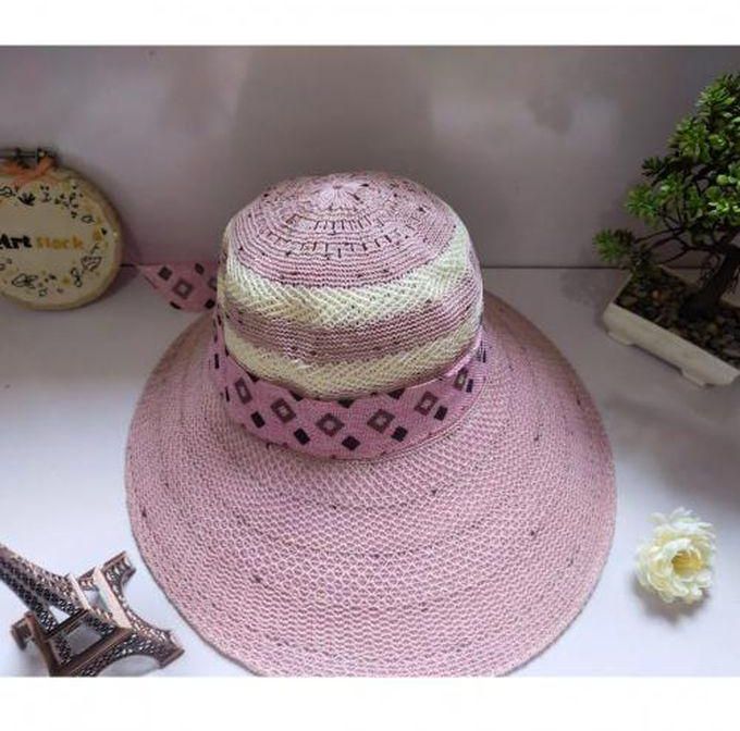 Girls Summer Sunscreen Boater Hat Weave Beach Hat, Embroidery Flowers-40cm