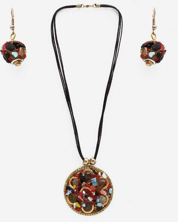 Style Europe Set Of Multi-Stones Necklace & Earrings - Multicolor