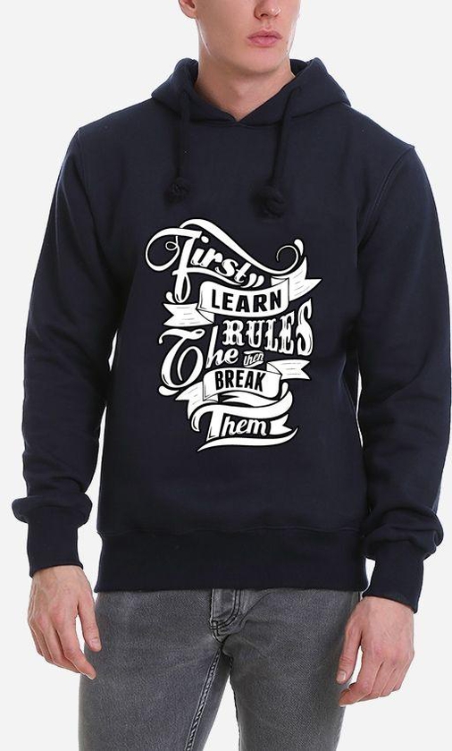 Marley Front Printed Hoodie " First Learn " – Navy Blue