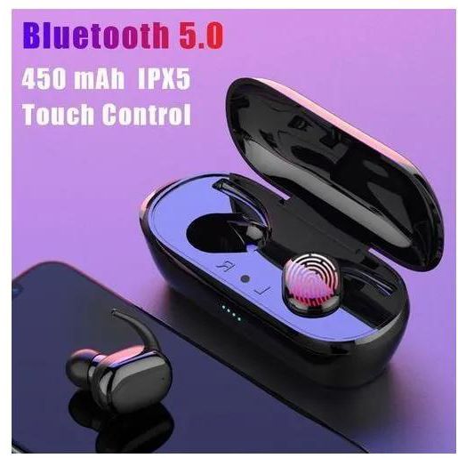 New mini  Bluetooth 5.0 Wireless Sport Earbuds TWS Stereo Earbuds Touch Control Noise Canceling Headset Charging Case Waterproof  with Mic Earphone  for iOS Android Black