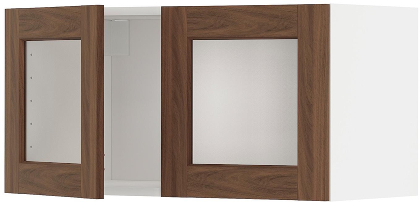 METOD Wall cabinet with 2 glass doors - white Enköping/brown walnut effect 80x40 cm