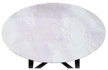 طاولة طعام بتصميم فاخر دائرية الشكل مصنوعة من الرخام بحجم 100 سم، لون أبيض رخامي