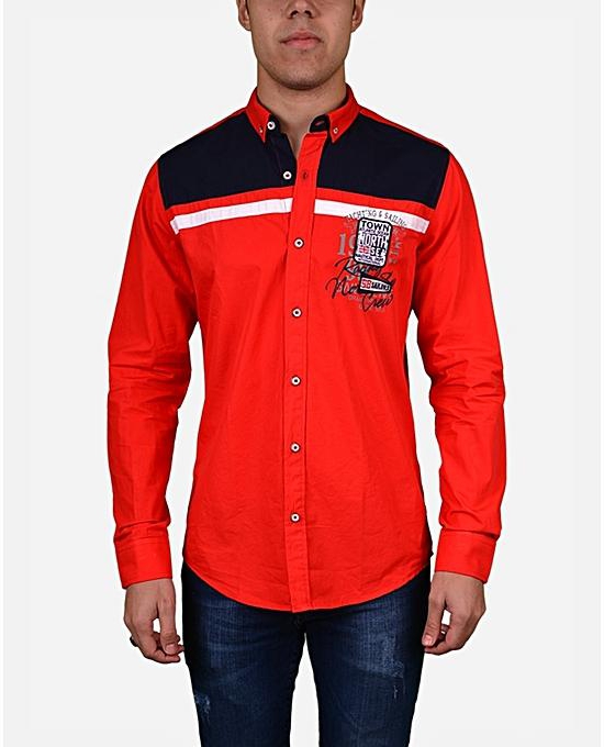 Town Team Multicolored Chest Logo Long Sleeves Shirt - Red