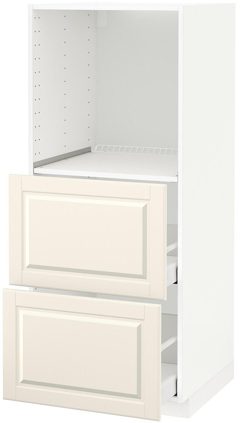 METOD / MAXIMERA High cabinet w 2 drawers for oven - white/Bodbyn off-white 60x60x140 cm