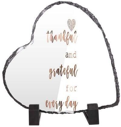 Protective Printed White Heart Shape Marble Photo Frame for Table Top Thankful And Grateful For Everyday