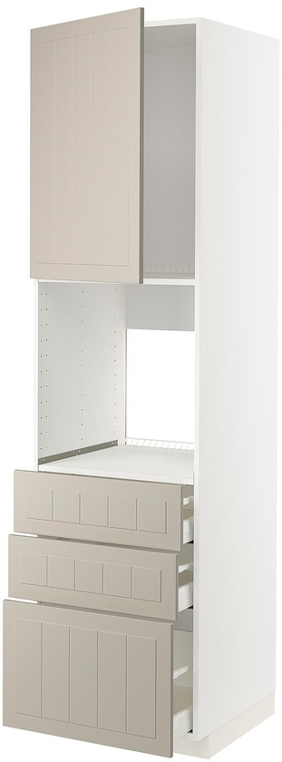 METOD / MAXIMERA High cab f oven w door/3 drawers - white/Stensund beige 60x60x220 cm