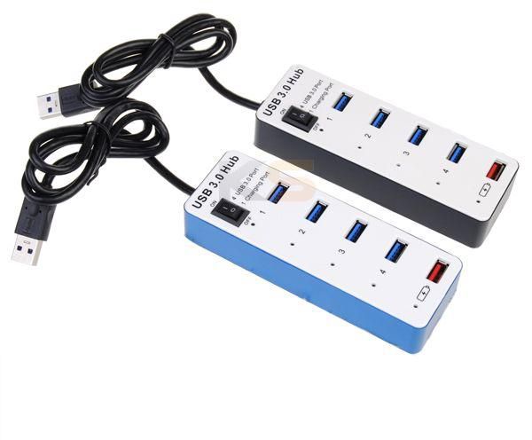 4-Port USB 3.0+1-Port Charging Hub Power Smart LED Indicator-Black
