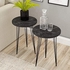 Set of 2 black marble end tables round wood sofa side coffee tables for small spaces, nightstand bedside table with metal legs for bedroom, living room, office, balcony