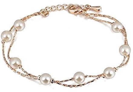 Multi Strand Pearl Bracelet Set Pendant Necklace 18" Dangle Earrings with Swarovski Crystal Simulated White Pearls Bracelet for Women 8" 18K Gold Plated, Crystal, pearl imitation,