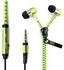 Stereo 3.5mm Jack Earbuds Earphone with Mic Zipper Tangle-Free Headphone Headset Green Color [BTT]