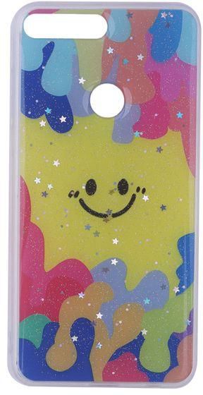 HUAWEI Y7 2018 / HONOR 7C - Smiley Face Multicolor Silicone Cover With Stars And Glitter