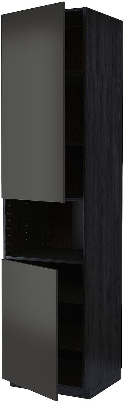 METOD High cab f micro w 2 doors/shelves - black/Nickebo matt anthracite 60x60x240 cm
