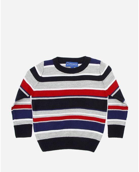 Concrete Boys Striped Pullover - Grey, Navy & Red