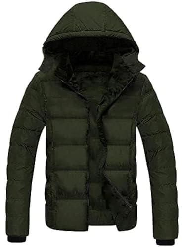 Bomber Jacket with Removable Hood for Men (Olive, M)