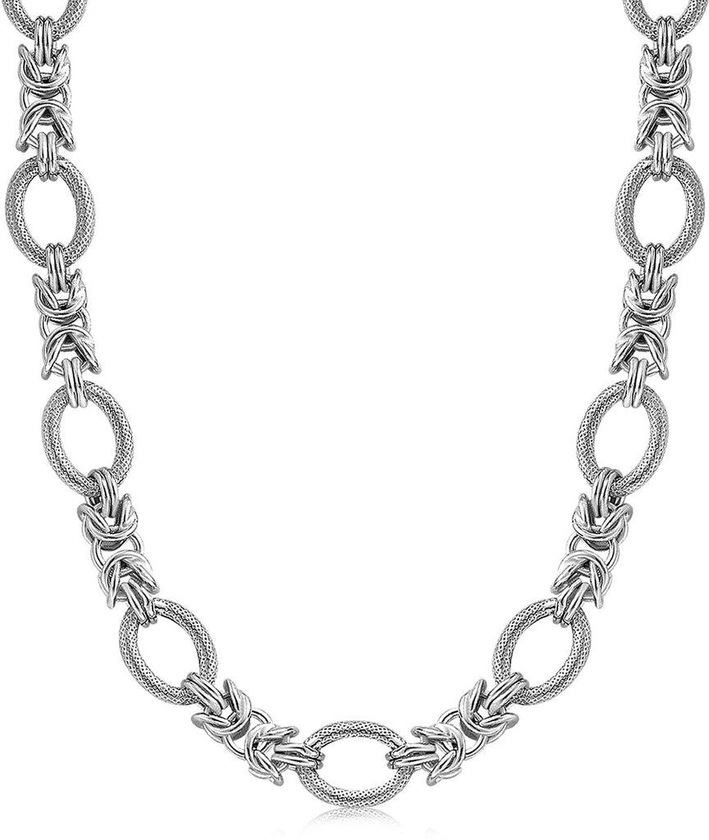 Sterling Silver Rhodium Plated Knot Style and Textured Oval Chain Necklace-rx63294-18